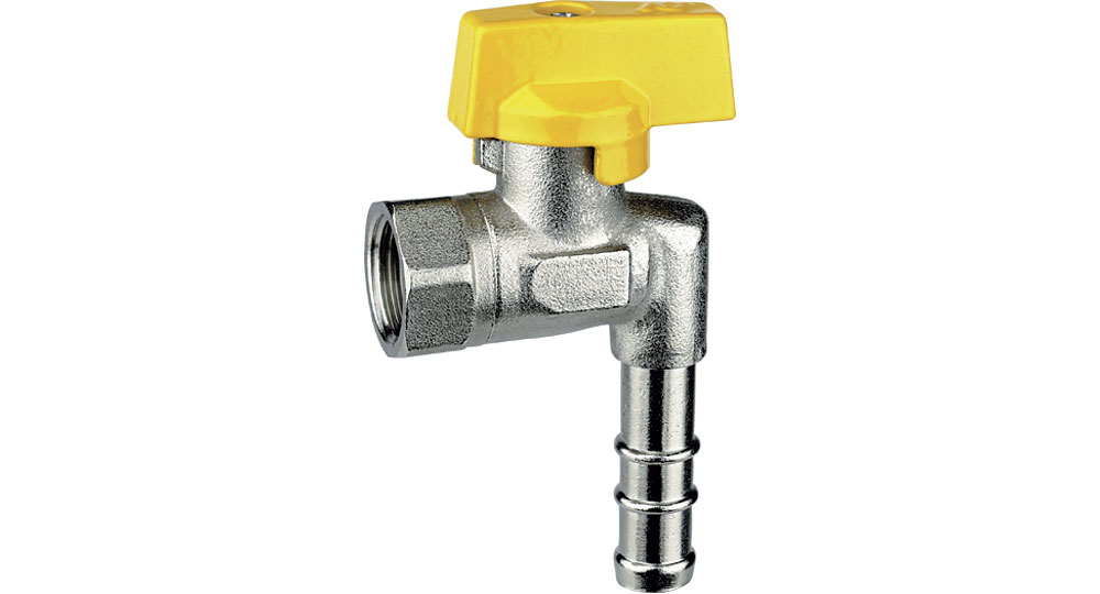 Gas square cut off valve F., hose carrier for long  pipe with inside ø 13 mm (UNI 7140).