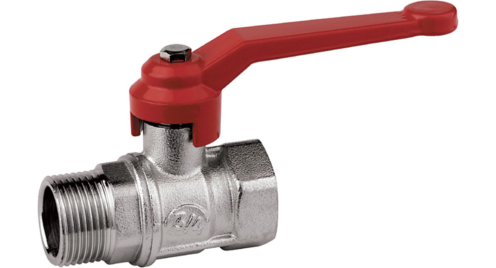 Ball valve reduced bore M.F. with red aluminium lever handle.
