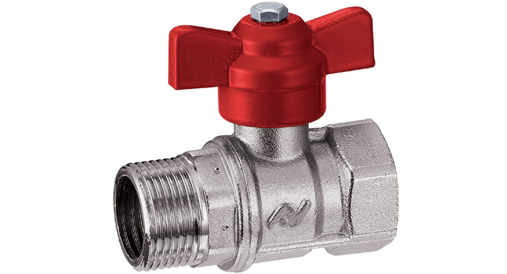 Ball valve reduced bore M.F. with red butterfly handle.