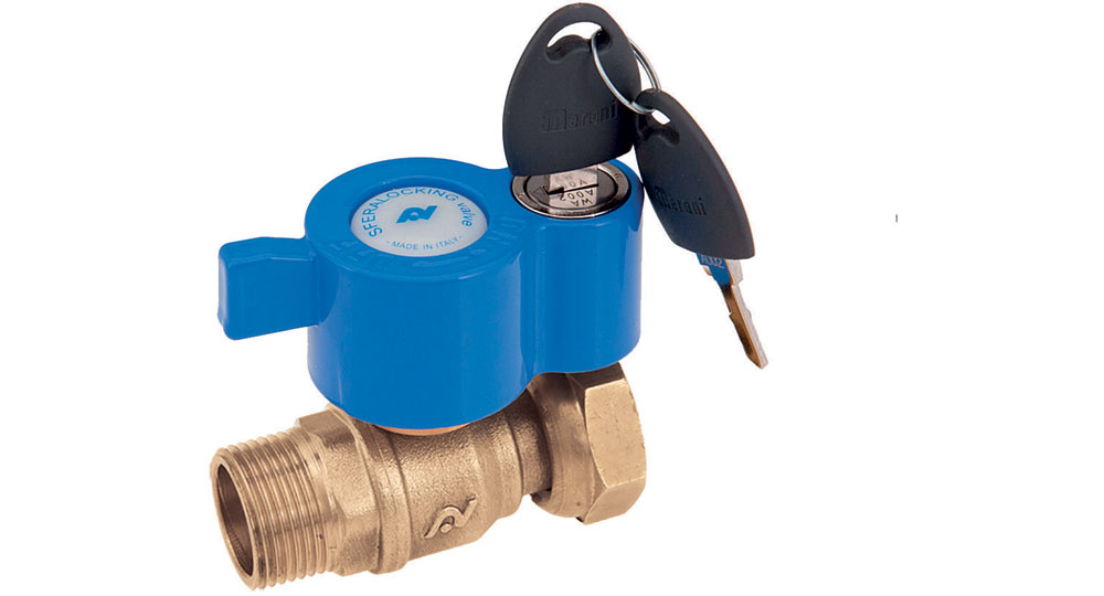 Ball valve for counter meters M.F./swivel union nut with locking handle.