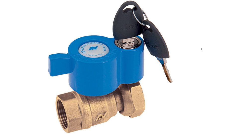 Ball valve for counter meters F.F./swivel union nut with locking handle.
