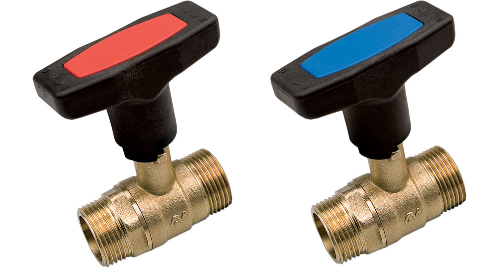 Ball valve M.M. with red or blue indicator.