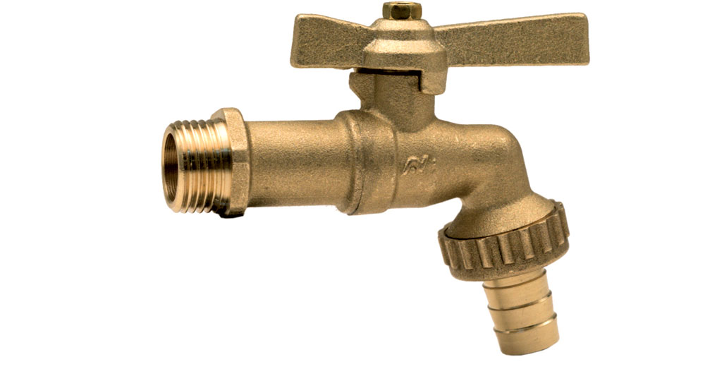 Bibcock ball valve with hose union -brass butterfly handle.