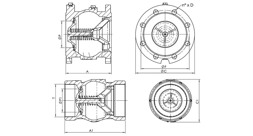 Flanged cast iron spring check valve PN16. (295/RF) Cast iron spring check valve PN16. (295/R)