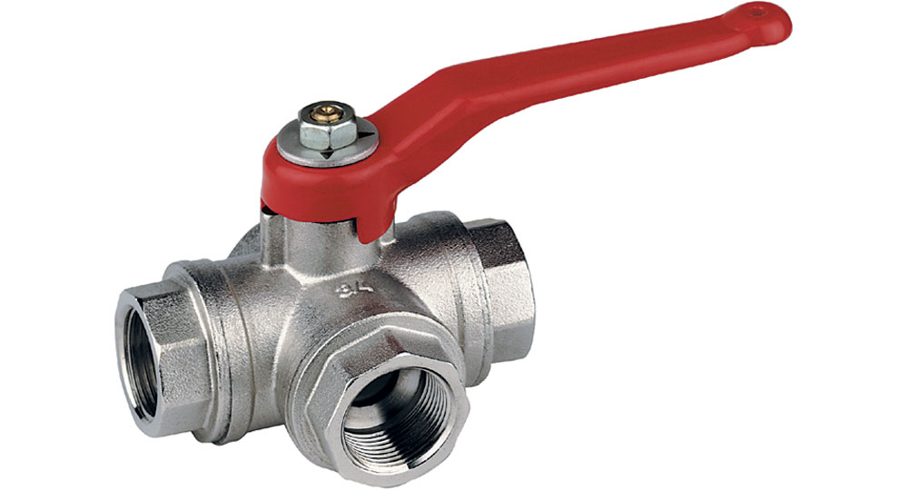 Three-way brass ball valve reduced bore F.F.F.  ”T” drilling.