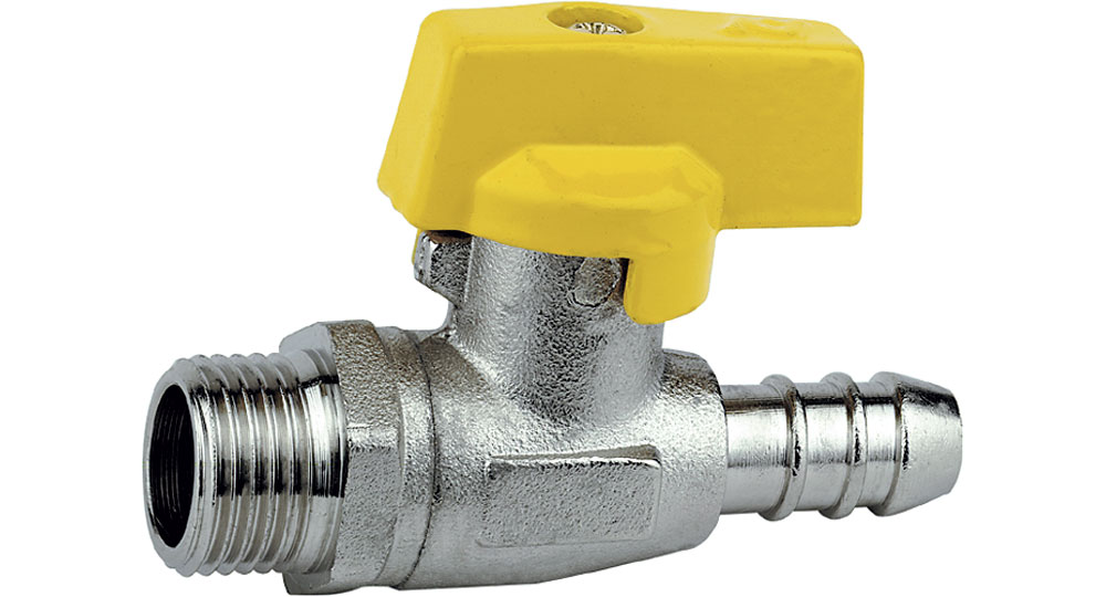 Gas straight cut off valve M., hose carrier for pipe with inside ø 13 mm (UNI 7140).