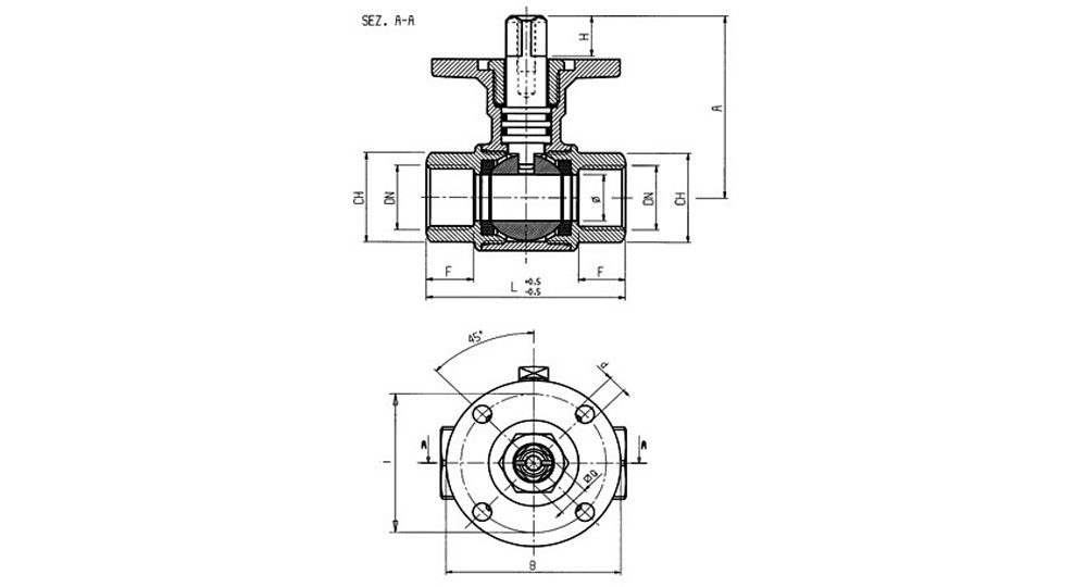 Ball valve full bore F.F. ISO F05 actuators disposals.