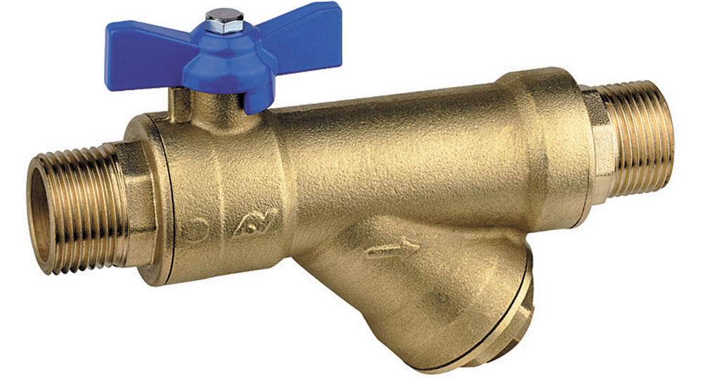 DZR brass EN12165 CW602 combined ball valve M.M. with built-in strainer. WITH DRAIN PLUG.