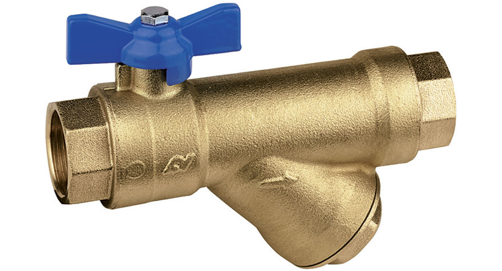 DZR brass EN12165 CW602 combined ball valve F.F. with built-in strainer.
