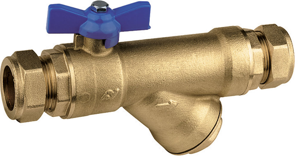 DZR brass EN12165 CW602 combined ball valve compression ends with built-in strainer.