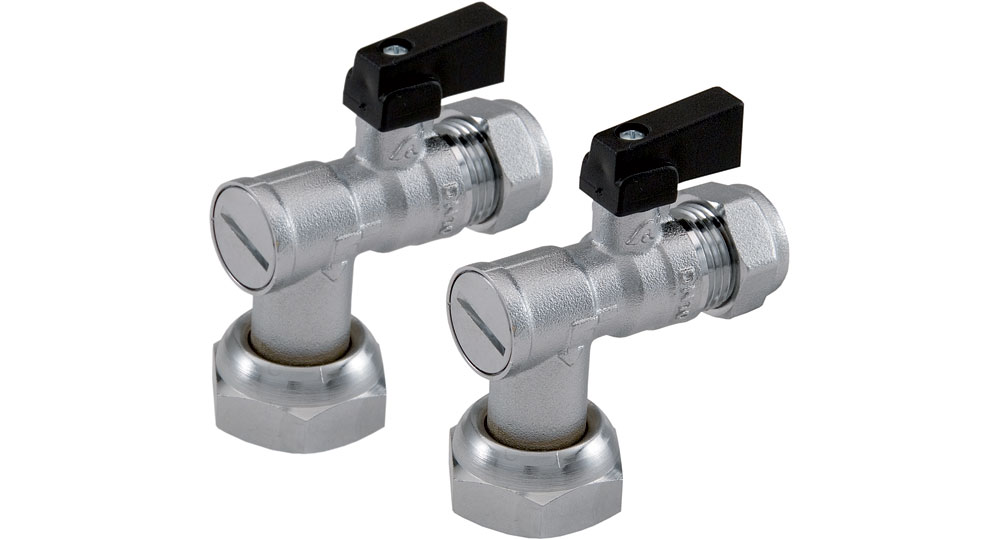 Angled ball valve with built-in strainer, check valve and inspection plug.  CHROME PLATED finishing.