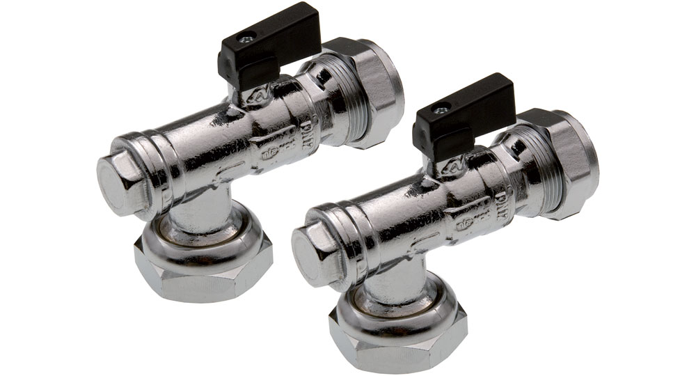 Angled ball valve with built-in strainer, check valve and inspection plug.   CHROME PLATED finishing.