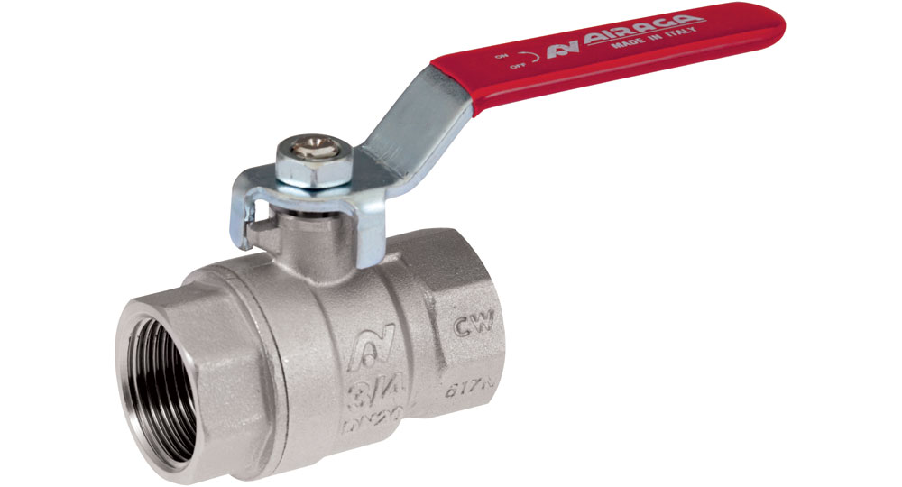 Ball valve full bore F.F. with red handle (screwed iron).