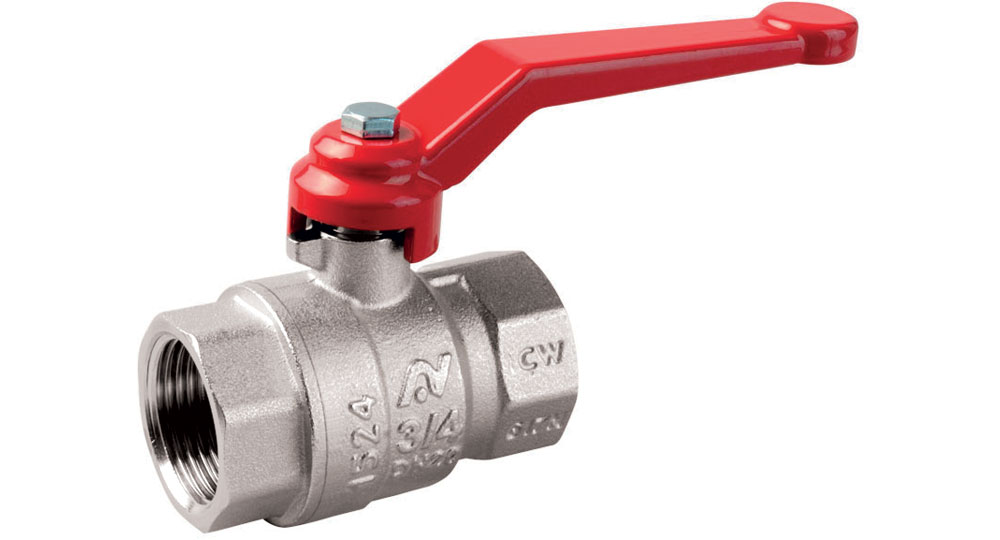 Ball valve full bore F.F. with red aluminium lever handle.
