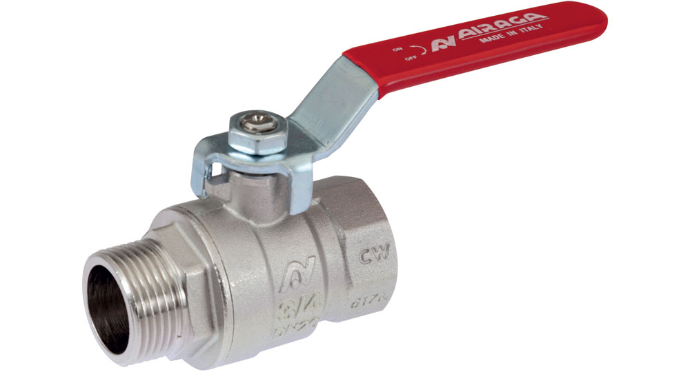 Ball valve full bore M.F. with red handle (screwed iron).