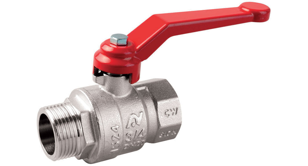 Ball valve full bore M.F. with red aluminium lever handle.