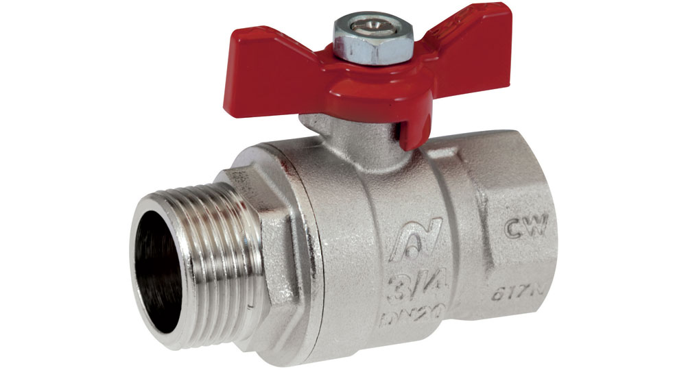 Ball valve full bore m.F. with red butterfly handle.