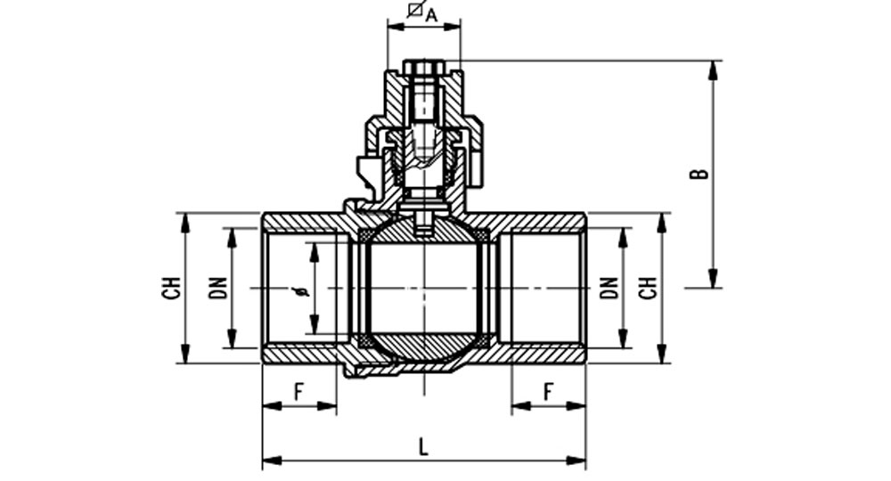 Industrial ball valve full bore F.F. with locking cap. EN10226 THREAD