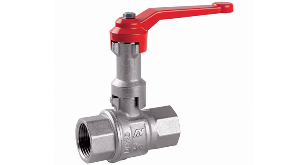 Industrial ball valve full bore F.F.with extension - red aluminium lever handle. EN10226 THREAD