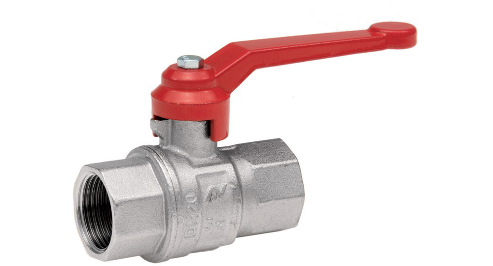 Industrial ball valve full bore F.F. with red aluminium lever handle. EN10226 THREAD