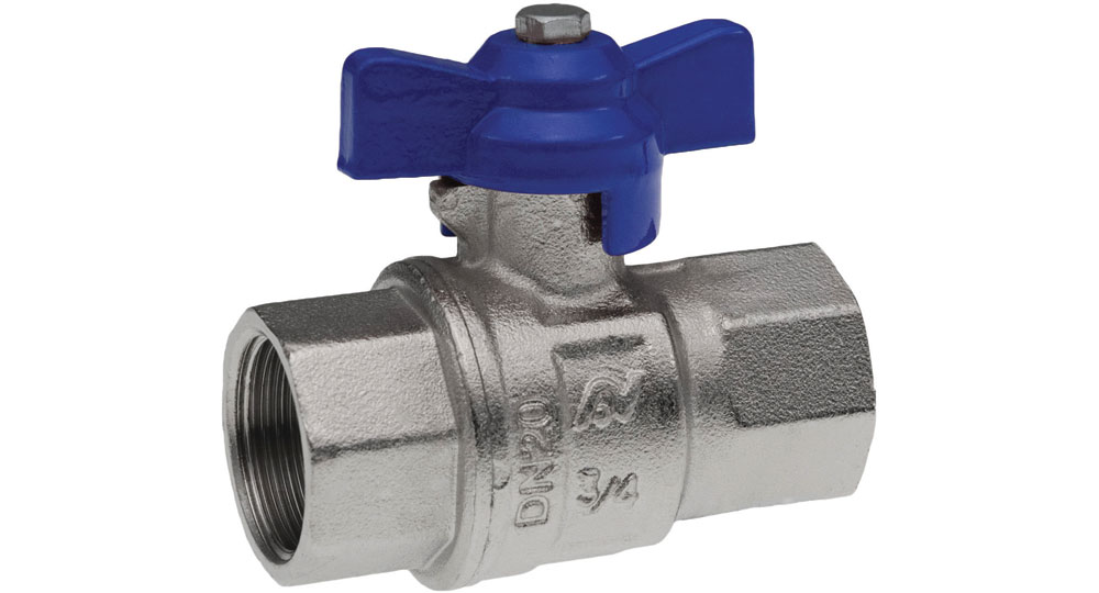Industrial ball valve full bore F.F with blue butterfly handle for compressed air. EN10226 THREAD