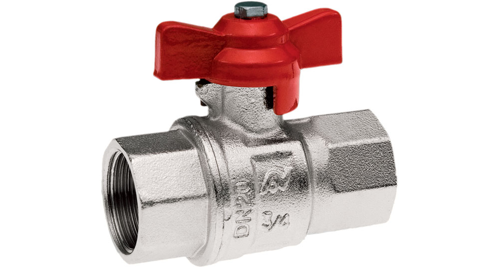 Industrial ball valve full bore F.F. with red butterfly handle. EN10226 THREAD