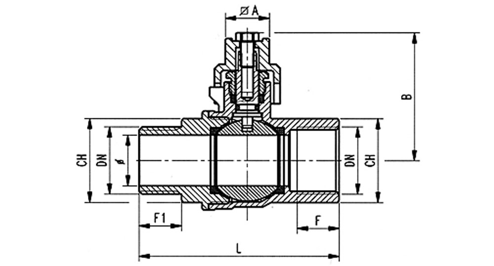 Industrial ball valve full bore M.F. with locking cap. EN10226 THREAD