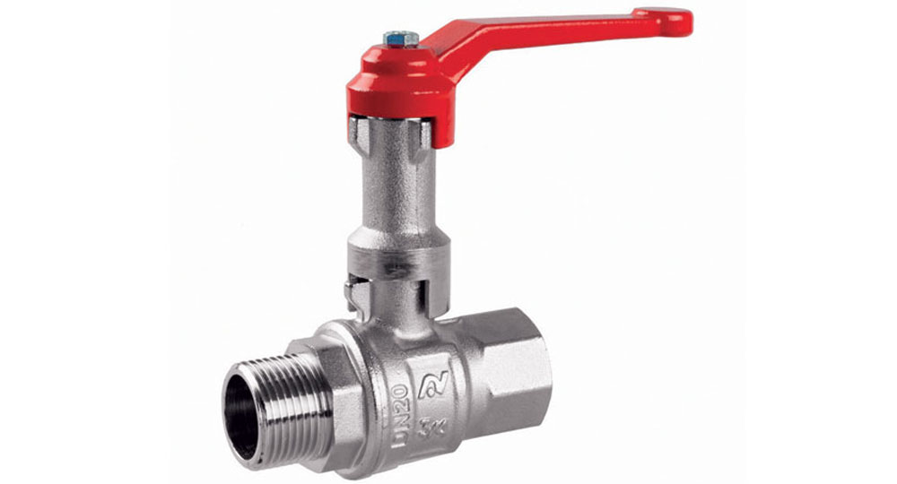 Industrial ball valve full bore M.F.with extension - red aluminium lever handle. EN10226 THREAD
