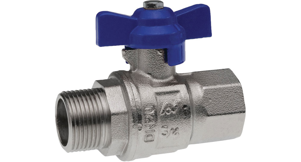 Industrial ball valve full bore M.F.with blue butterfly handle for compressed air. EN10226 THREAD