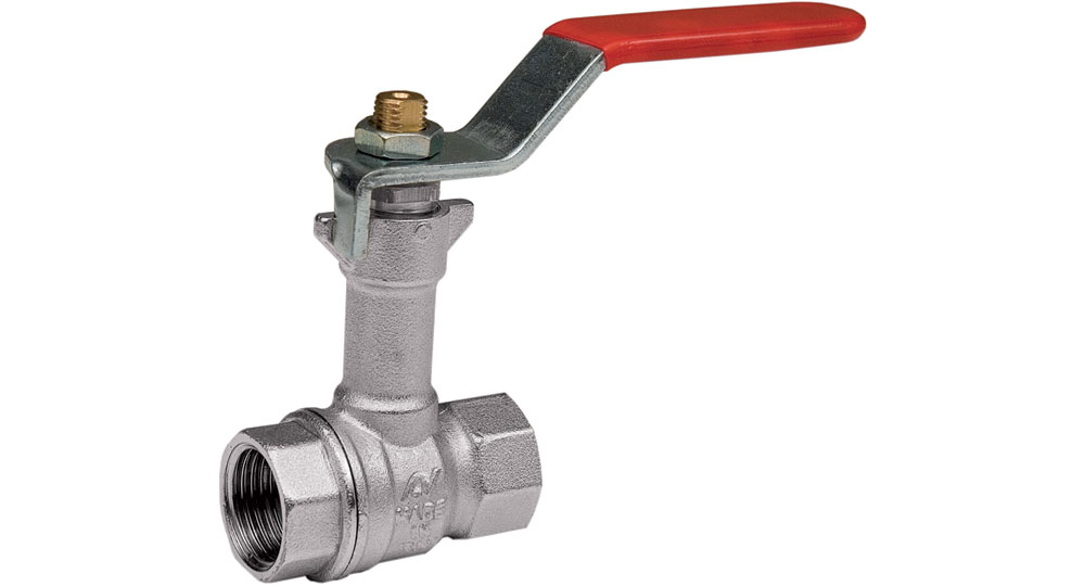 Ball valve reduced bore F.F. with extension - red handle (screwed iron).