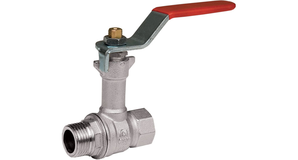Ball valve reduced bore M.F. with extension - red handle (screwed iron).