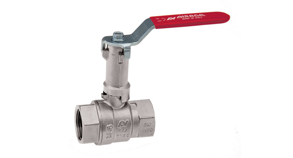 Universal ball valve full bore F.F. with extension - red handle (screwed iron).