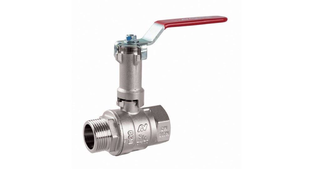 Universal ball valve full bore M.F. with extention - red handle (screwed iron).