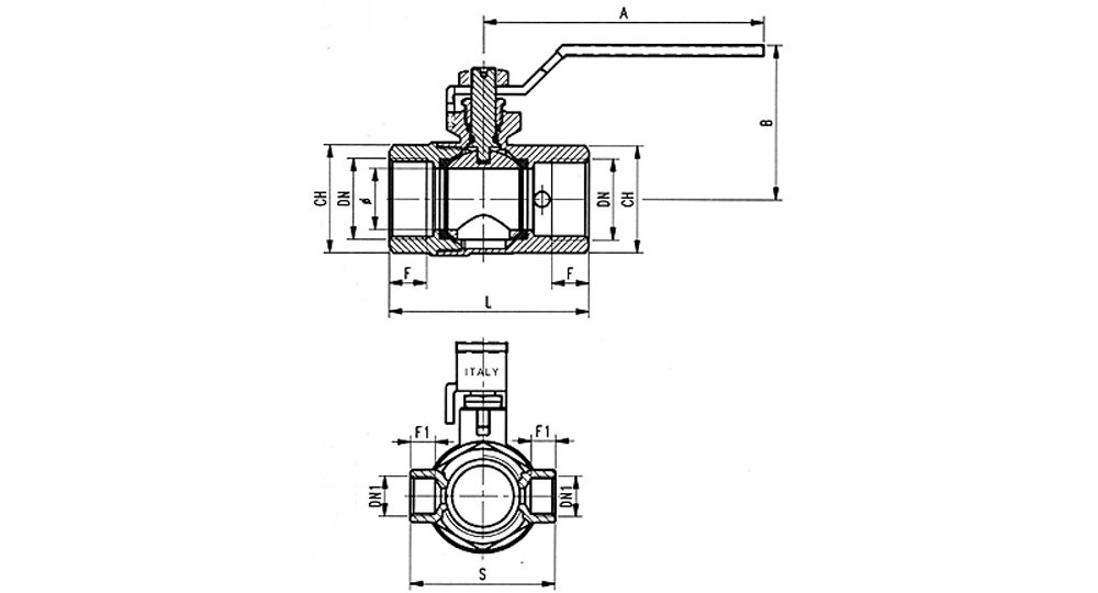Ecological ball valve full bore F.F. with plugand drain cock, green handle (screwed iron).