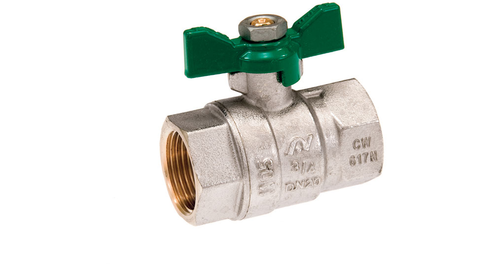 Ecological ball valve full bore f.f. with green butterfly handle.