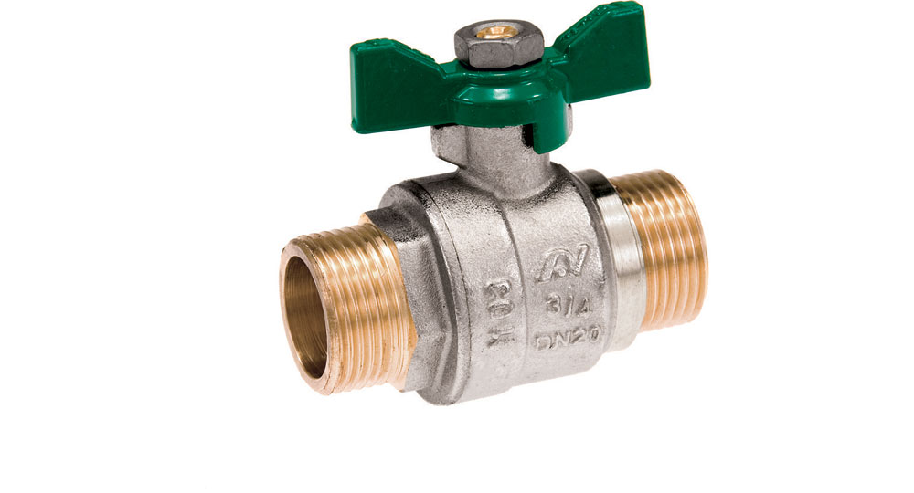 Ecological ball valve full bore m.m.  with green butterfly handle.