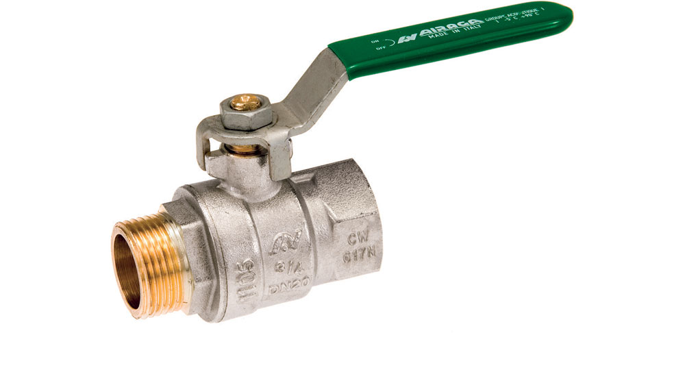 Ecological ball valve full bore M.F. with green handle (screwed iron).