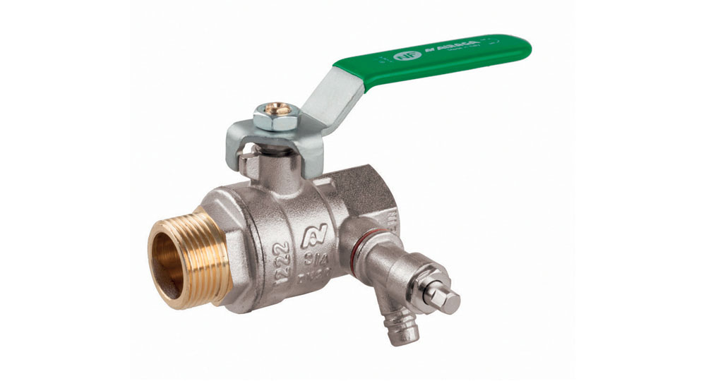 Ecological ball valve full bore M.F. with plugand drain cock, green handle (screwed iron).