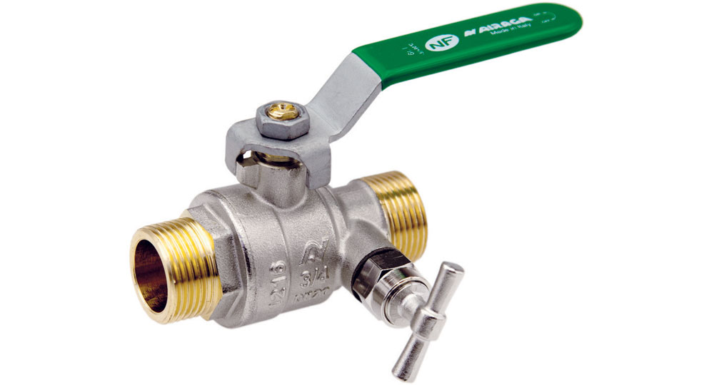 Ecological ball valve full bore M.M. with plugand drain cock, green handle (screwed iron).