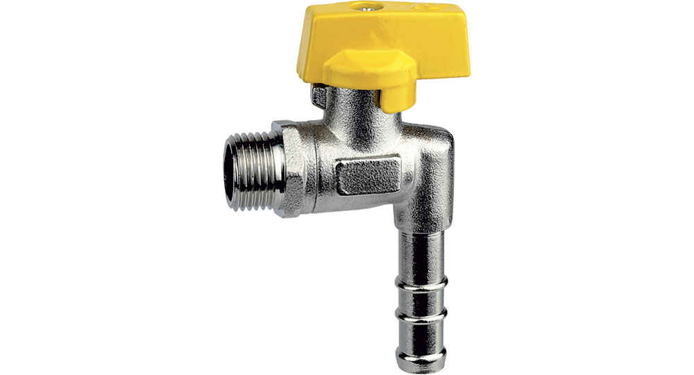Gas square cut off valve M.,hose carrier for long pipe with inside ø 13 mm (UNI 7140).