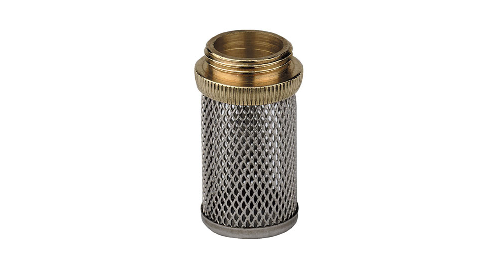 Stainless steel filter with brass threaded connection.